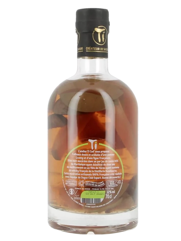 Vue arrière de la bouteille de rhum Ti Ced' Pomme Figue – Rhum arrangé artisanal français