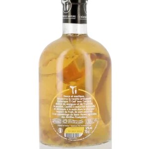 Vue arrière de la bouteille de rhum Ti Ced' Mangue Passion – Rhum arrangé artisanal aux fruits exotiques