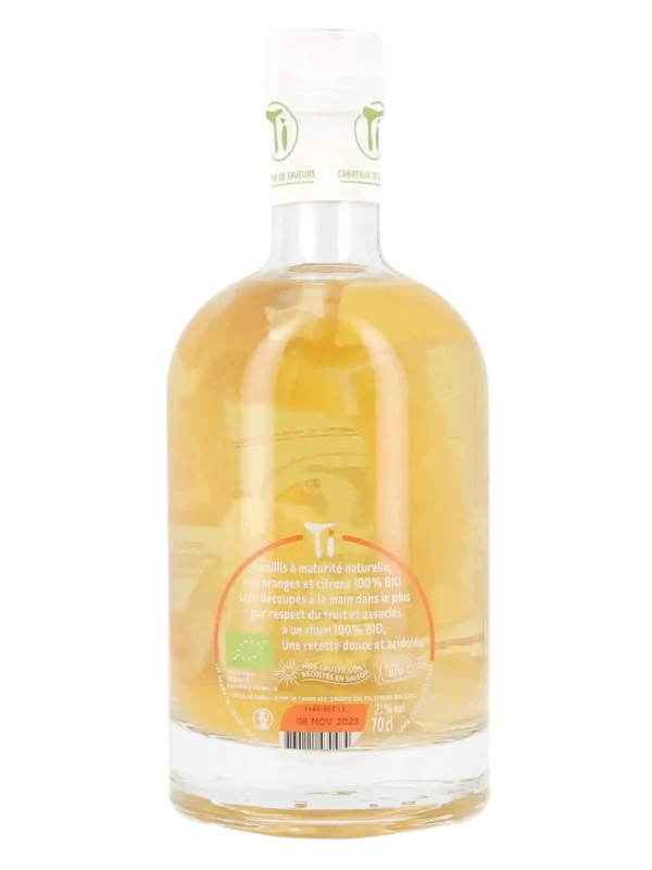 Vue arrière de la bouteille de rhum Ti Ced' Orange Citron Bio – Rhum arrangé biologique aux agrumes