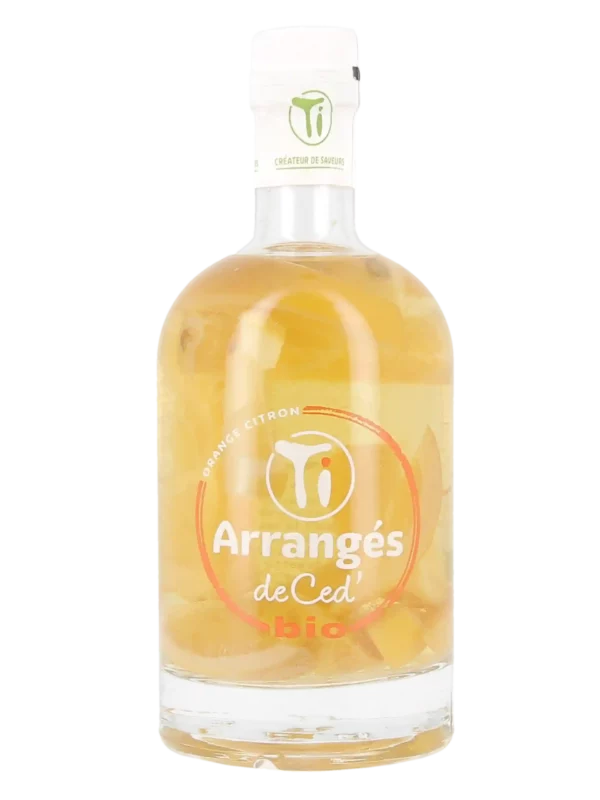 A-La-Civette-Spiritueux-Rhum-Ti-Ced-Ti-arrangé-orange-citron-bio-face Vue de face de la bouteille de rhum Ti Ced' Orange Citron Bio – Rhum arrangé bio aux agrumes