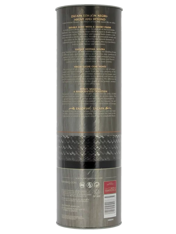 Dos du coffret du rhum Zacapa Edición Negra – A La Civette, Paris