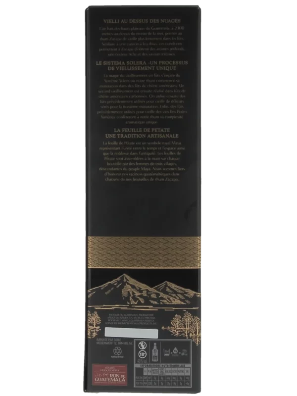 Vue arrière du coffret du rhum Zacapa Sistema Solera 23 ans – A La Civette