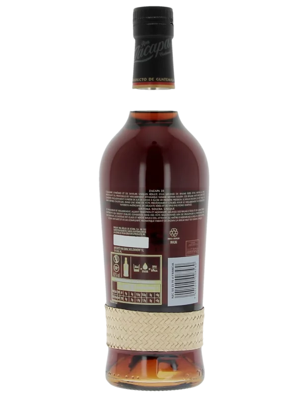 Vue arrière de la bouteille de rhum Zacapa 23 ans – A La Civette