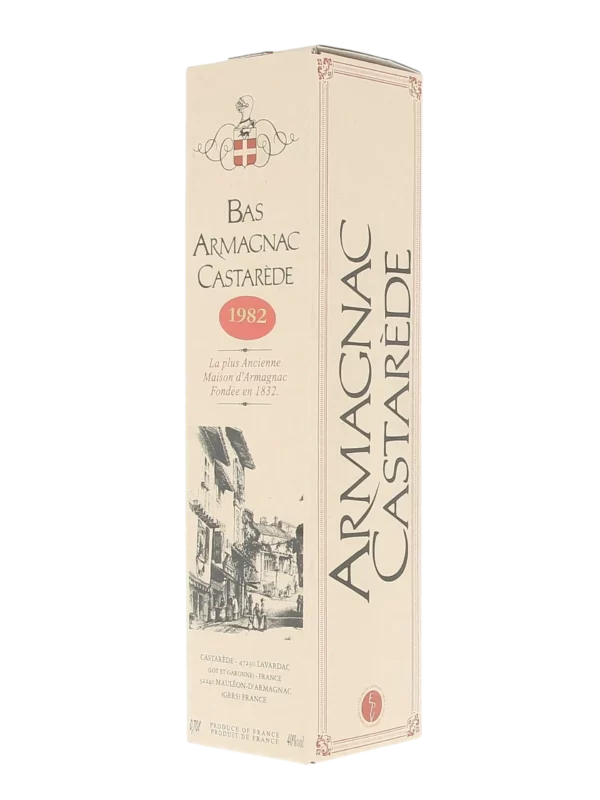 Face avant de la boîte de l'Armagnac Castarède 1982 en vente chez À La Civette