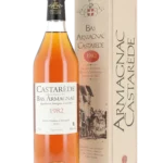 Armagnac Castarède 1982 avec sa boîte et sa bouteille en présentation face avant