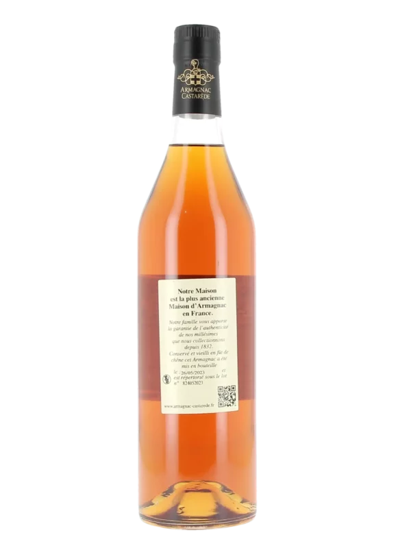 Dos de la bouteille d'Armagnac Castarède 1982 disponible chez À La Civette