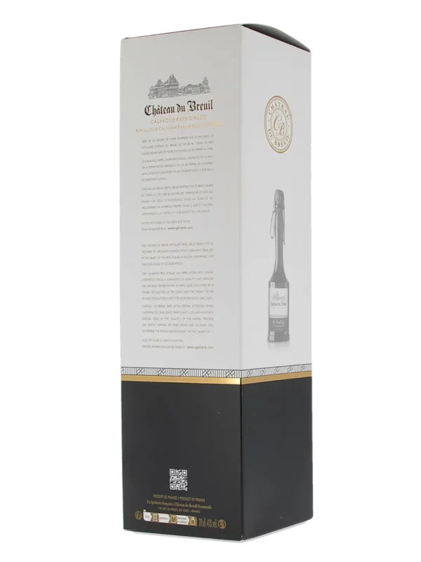Vue arrière de la bouteille de Calvados Château du Breuil 15 ans en vente chez À La Civette