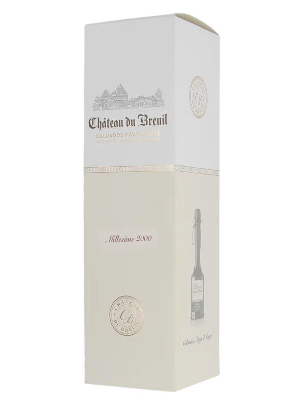 Face avant de la boîte du Calvados Château du Breuil millésime 2000 chez À La Civette