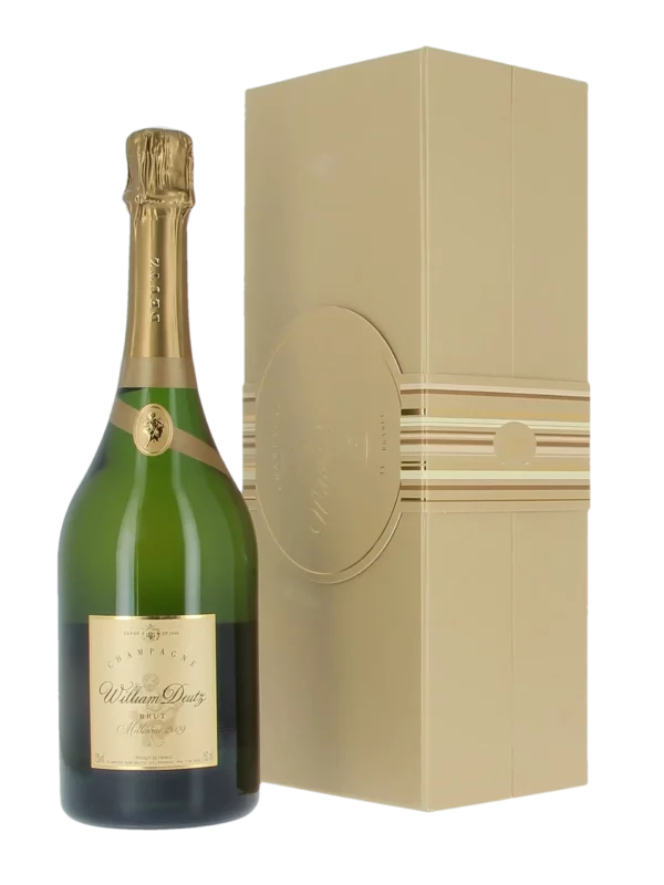 Champagne Deutz William Deutz 2009 avec coffret et bouteille en présentation face avant