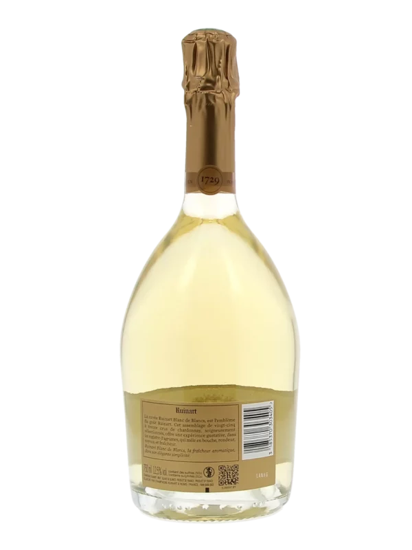 Vue arrière de la bouteille de Champagne Ruinart Blanc de Blancs Brut disponible chez À La Civette