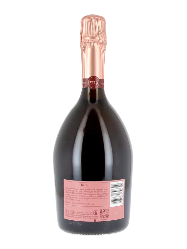 Vue arrière de la bouteille de Champagne Ruinart Rosé en vente chez À La Civette Paris