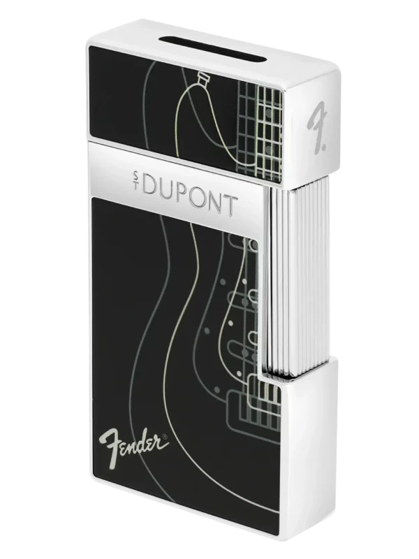 Briquet S.T. Dupont Biggy Fender noir chrome – vue en perspective trois quarts