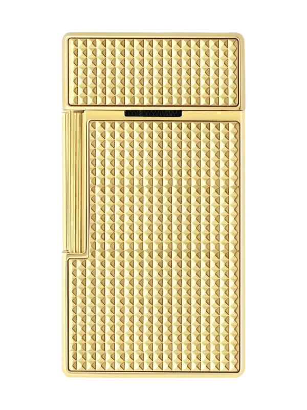 Briquet S.T. Dupont Biggy doré pointe de diamant – vue de dos, accessoire de luxe pour cigare.