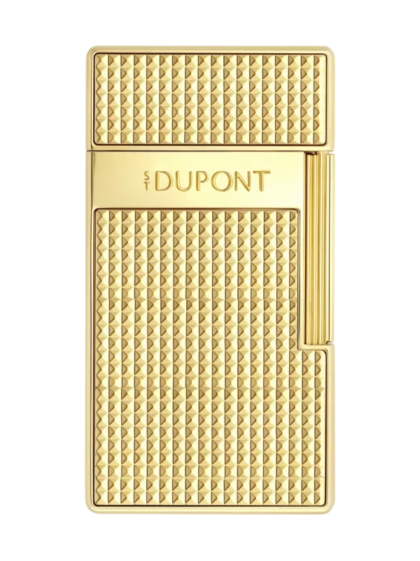 Briquet S.T. Dupont Biggy doré pointe de diamant – vue de face, accessoire haut de gamme pour cigare.