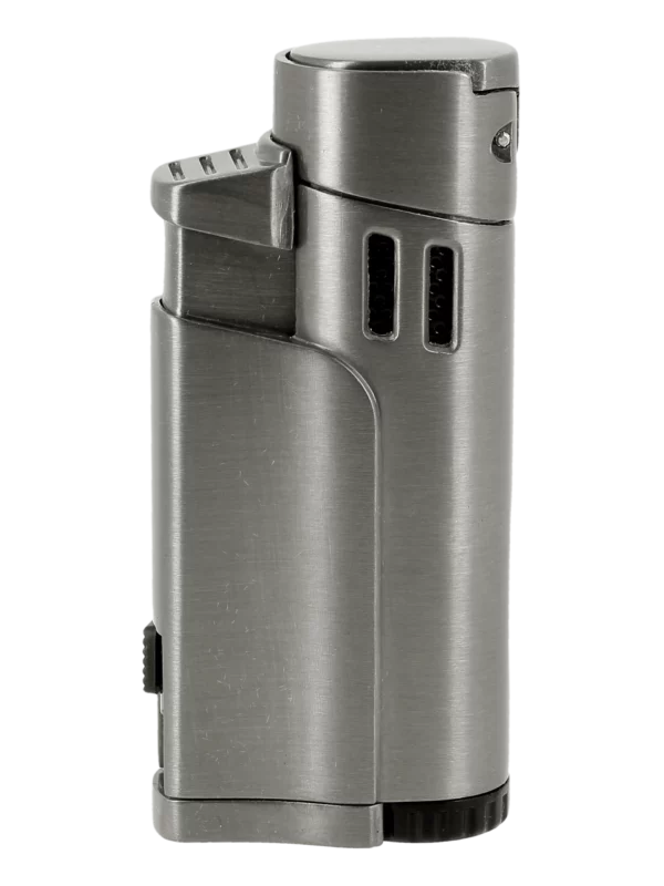 Briquet Vector Throne finition gunmetal satiné – vue arrière, accessoire moderne et raffiné pour cigares.