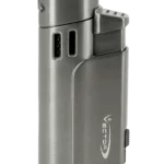 Briquet Vector Throne finition gunmetal satiné – vue avant, accessoire haut de gamme pour amateurs de cigares.