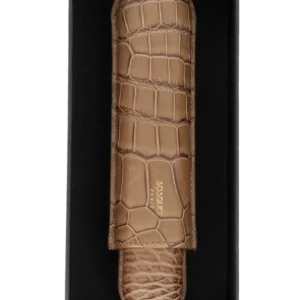 Étui à cigares Bosquet Paris en cuir de crocodile beige simple dans sa boîte – La Civette Paris
