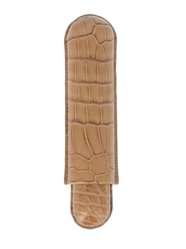 Vue arrière de l’étui à cigares Bosquet Paris en cuir de crocodile beige simple – La Civette Paris