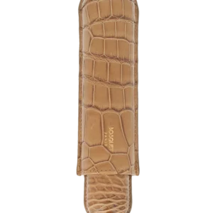 Face avant de l’étui à cigares Bosquet Paris en cuir de crocodile beige simple – La Civette Paris