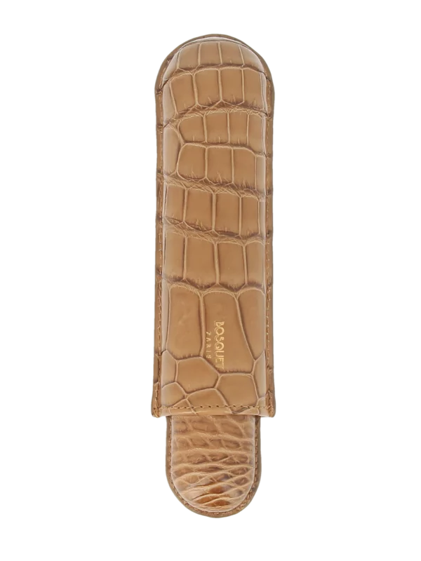 Face avant de l’étui à cigares Bosquet Paris en cuir de crocodile beige simple – La Civette Paris