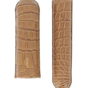 Étui à cigares Bosquet Paris en cuir de crocodile beige simple ouvert – La Civette Paris