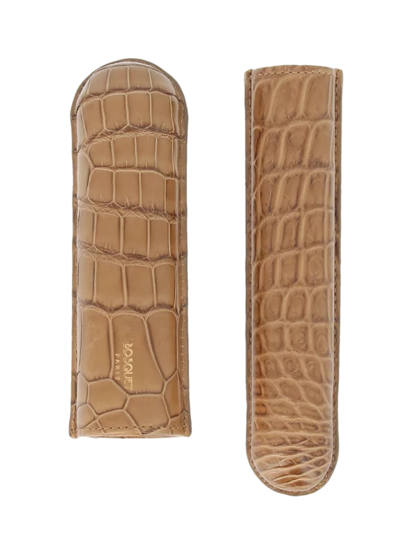 Étui à cigares Bosquet Paris en cuir de crocodile beige simple ouvert – La Civette Paris