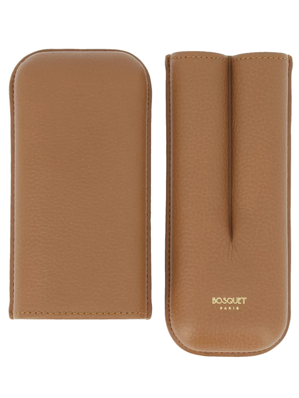 Étui à cigares Bosquet Paris en cuir grainé marron patiné triple ouvert – La Civette Paris
