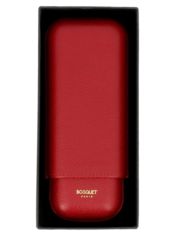 Étui à cigares Bosquet Paris en cuir grainé rouge light double dans sa boîte – La Civette Paris