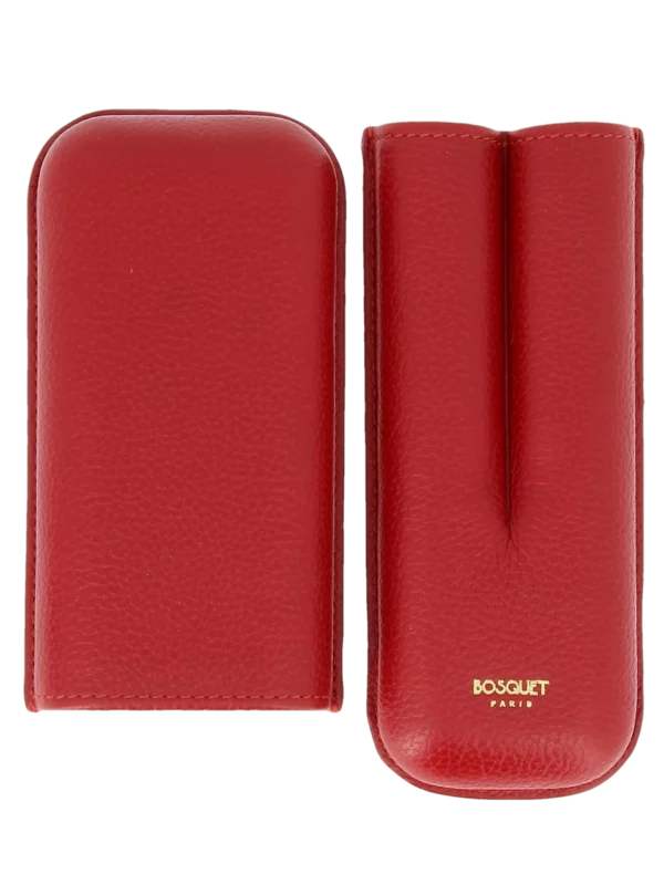 Étui à cigares Bosquet Paris en cuir grainé rouge light double ouvert – La Civette Paris