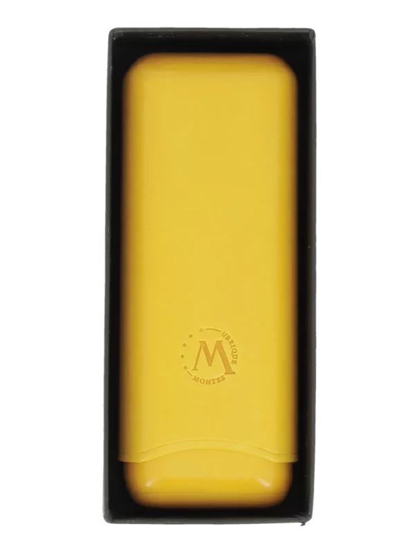 Étui à cigares Montes Bali double en cuir jaune – avec sa boîte, accessoire haut de gamme.