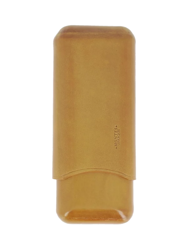Étui à cigares Montes Munich double en cuir moutarde – vue avant, accessoire haut de gamme et élégant.