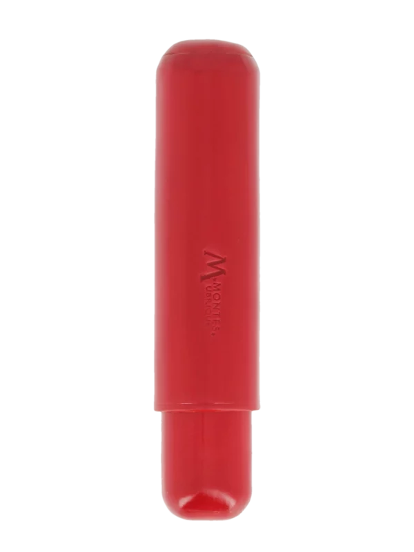 Étui à cigares Montes Paris simple en cuir rouge – vue avant, accessoire de luxe pour amateurs de cigares.