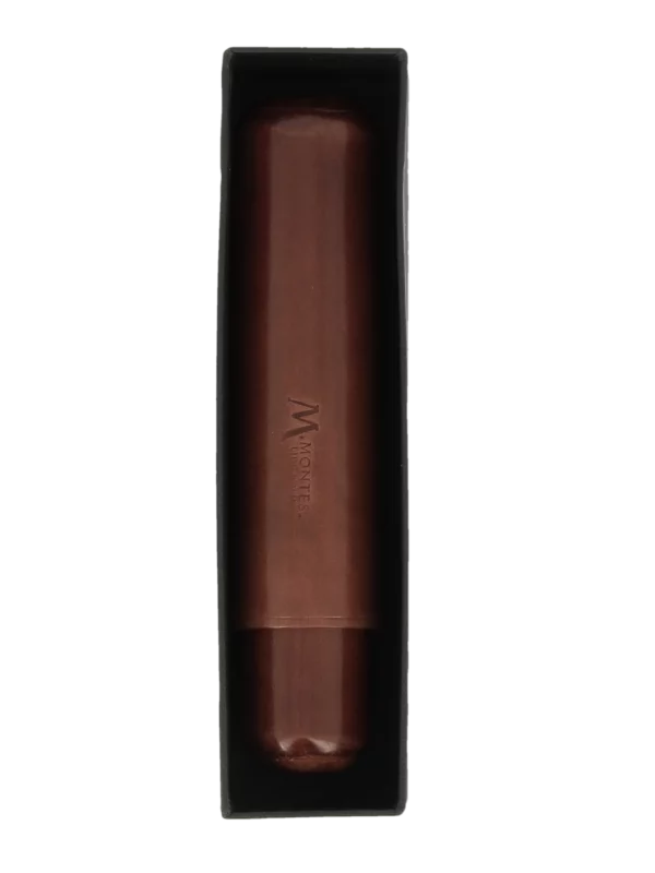 Étui à cigare Montes Roma simple en cuir marron – avec sa boîte, accessoire haut de gamme.
