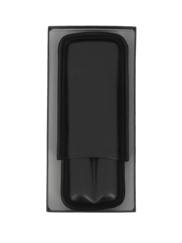Étui à cigares Sareva double en cuir noir – coffret ouvert, accessoire de luxe.