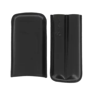Étui à cigares Sareva double en cuir noir – ouvert, accessoire pratique et raffiné.