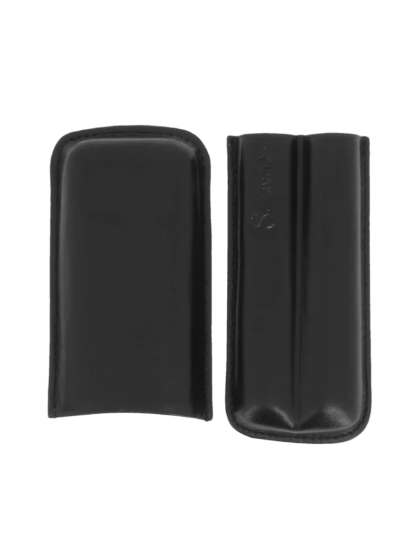 Étui à cigares Sareva double en cuir noir – ouvert, accessoire pratique et raffiné.