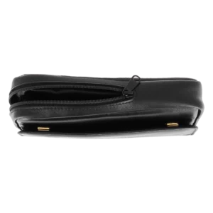 Vue dessous de la blague à tabac Dunhill cuir flap noir – Accessoire à pipes haut de gamme chez A La Civette