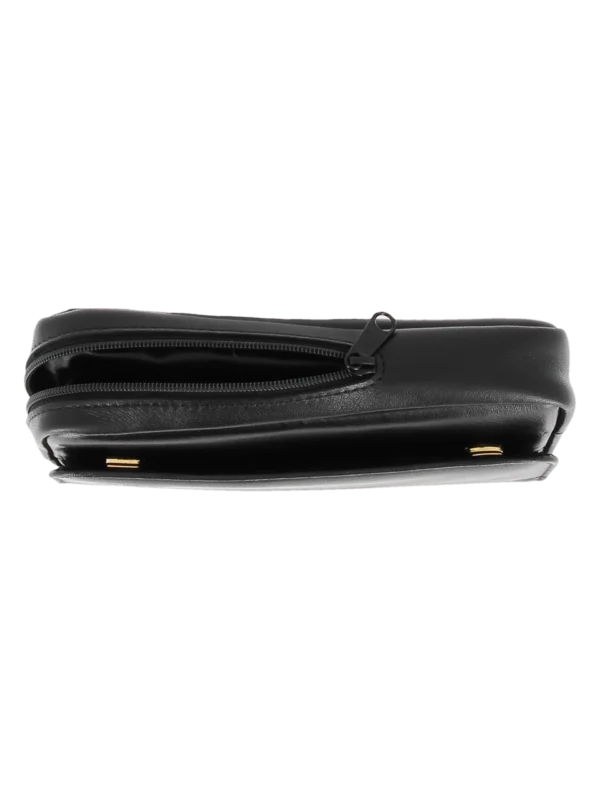 Vue dessous de la blague à tabac Dunhill cuir flap noir – Accessoire à pipes haut de gamme chez A La Civette