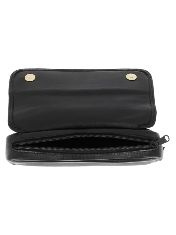 Vue dessus de la blague à tabac Dunhill cuir flap noir – Accessoire luxe pour pipe chez A La Civette