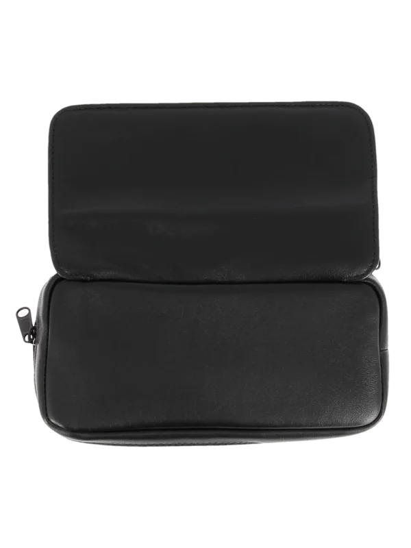 Blague à tabac Dunhill cuir flap noir ouverte vue de dos – Accessoire pipe de luxe chez A La Civette