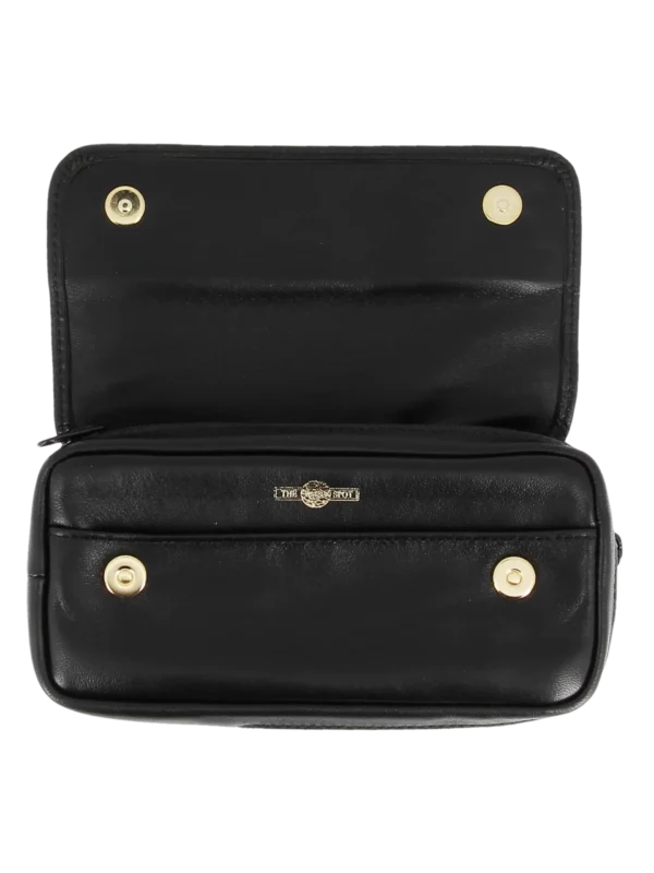 Blague à tabac Dunhill cuir flap noir ouverte vue de face – Accessoire haut de gamme pour pipe chez A La Civette