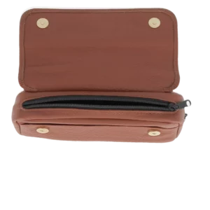 Blague à tabac Dunhill cuir terracotta format étui ouverte – Accessoire à pipes haut de gamme chez A La Civette