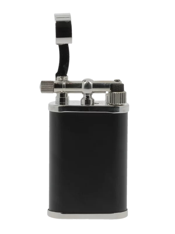 Briquet à pipe Chacom CC106 noir mat et chrome ouvert avec son mécanisme visible.
