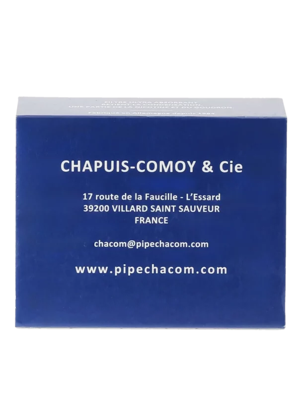 Boîte de filtres à pipe Chacom charbon 9 mm – vue de dos.