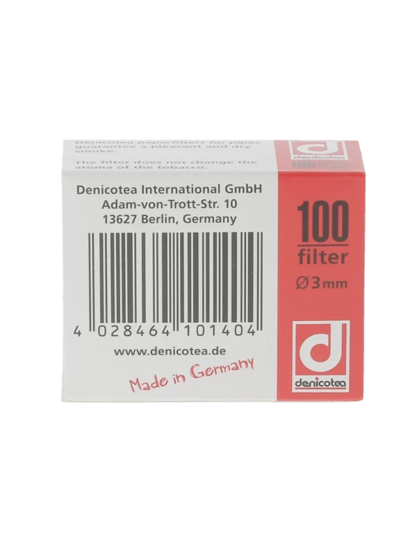 Boîte de 100 filtres à pipe Denicotea 3 mm – vue arrière.