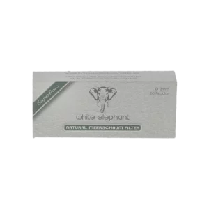 Boîte de filtres à pipe White Elephant écume de mer 9 mm (20 filtres) – vue frontale.