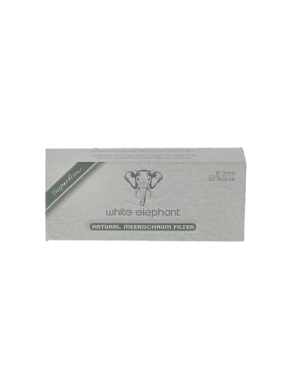 Boîte de filtres à pipe White Elephant écume de mer 9 mm (20 filtres) – vue frontale.