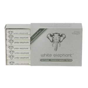 Boîte de 40 filtres à pipe White Elephant écume de mer 9 mm ouverte.