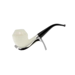 Pipe En Écume De Mer Sculptée À La Main - Levent n°1 forme Bulldog courbée finition polie filtre 3 mm, vue de profil.