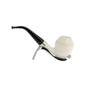 Pipe Levent écume de mer sculptée à la main – n°1 forme Bulldog courbée finition polie filtre 3 mm, vue de profil inverse.